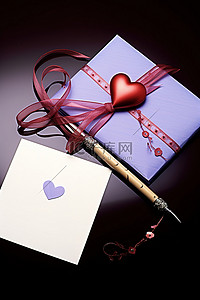 情人节卡片背景图片_带紫色绳子和笔的情人节卡片