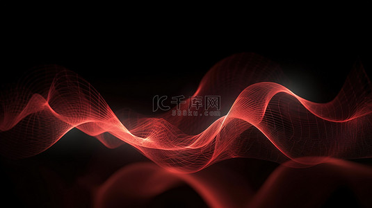 音谱背景背景图片_动态红色粒子波在 3D 渲染的抽象背景中流过平滑的暗曲线