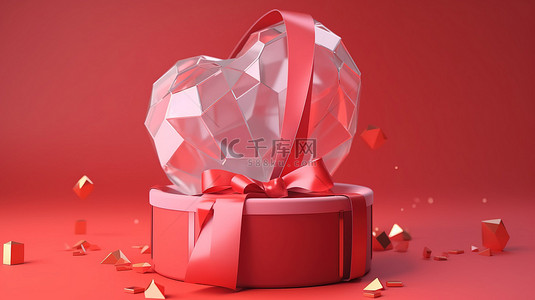 情人节庆祝水晶球和礼品盒 3D 插图