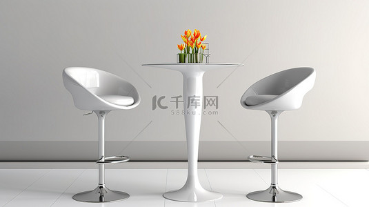 家具图片背景图片_现代酒吧桌，配有白色背景 3D 渲染的双椅
