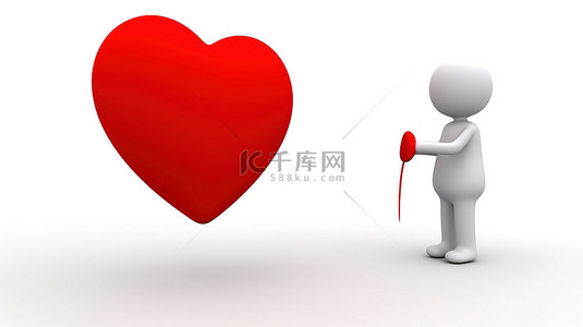浪漫人物情侣背景图片_白色背景下 3D 人物握着的红心