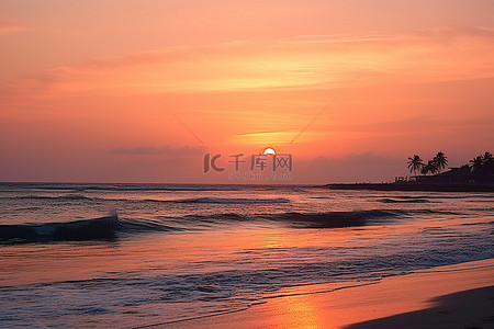 看日出背景图片_从巴厘岛海滩看日出