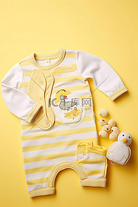婴儿套件为黄色背景上的白色和黄色