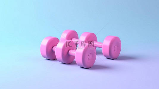 简约锻炼健身背景图片_粉色背景与蓝色哑铃的简约 3D 渲染