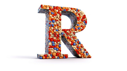 r背景图片_白色背景下 3D 渲染的小写“r”字母上的水磨石图案纹理