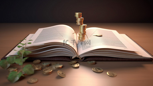 投资理财元素背景图片_投资教育 3d 渲染金钱和书籍概念