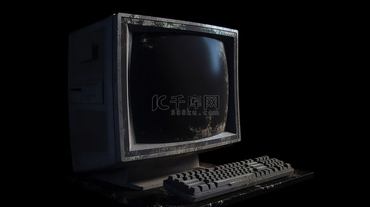 老式电脑显示器变暗的 3d 模型