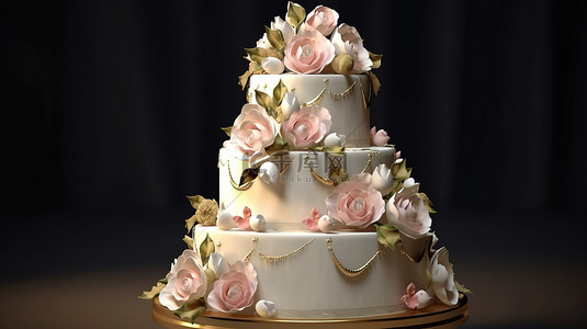 烘焙面包店背景图片_3d 三层杰作中的婚礼蛋糕