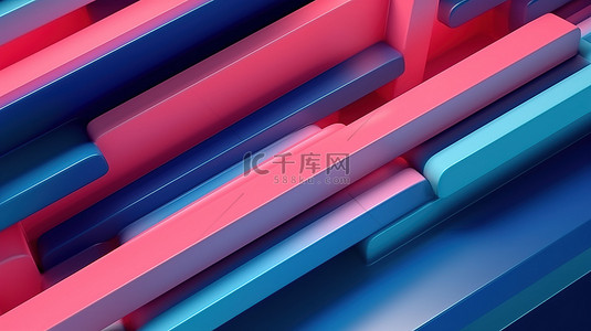 颜色壁纸背景图片_粉色和蓝色线性图案中几何条纹和抽象渐变的 3D 插图