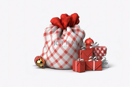 VS免扣PNG背景图片_一个红色圣诞袋，里面装着礼物和装饰品PNG剪贴画