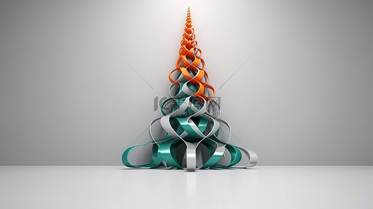 卡通丝带装饰背景图片_3D 渲染的松树圣诞树插图，装饰着丝带装饰，非常适合贺卡和横幅