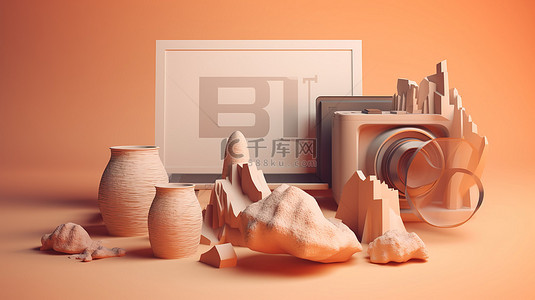 用于打印数码照片的粘土风格概念的插图 3D 渲染
