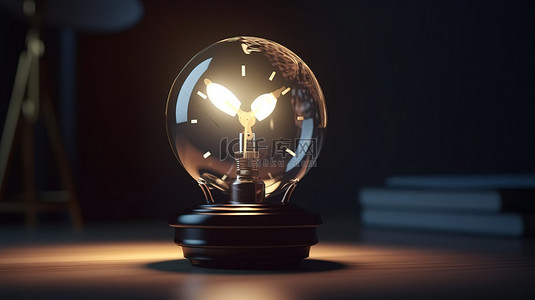 1 3D 渲染的时钟图标在社交媒体帖子的高级封面照片背景上的灯泡内​​发光