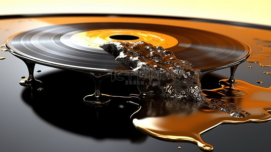 熔化运动 3d 渲染中的黑胶唱片