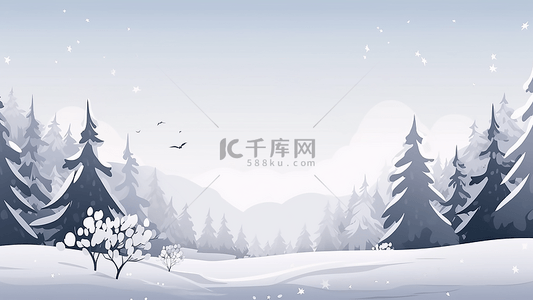 冬天树木雪景背景图片_冬天黑白雪景插画