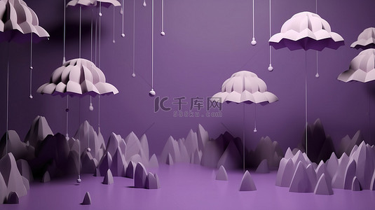 卡通雨背景图片_描绘季风季节的紫色背景上的流云的卡通风格 3D 渲染