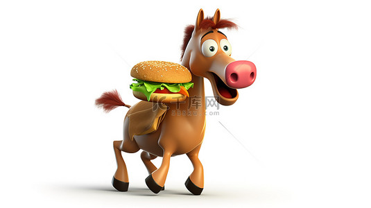 汉堡背景图片_有趣的 3D 马人抓着汉堡