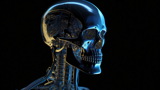半身正面照背景图片_黑色孤立的半机械人或机器人，具有使用人工智能在 3D 中呈现的 X 射线视觉