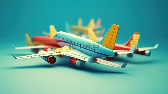 航空公司背景图片_3d 渲染卡通飞机与票横幅