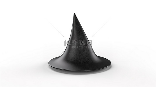 服装背景黑色背景图片_万圣节服装的 3d 插图在白色背景上黑色隔离女巫帽子