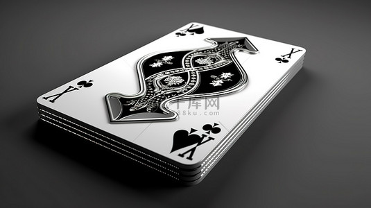 标准尺寸扑克牌皇后的现代黑白设计，来自俱乐部套装 3D 渲染和赌场游戏插图