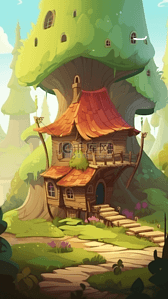 房子森林卡通背景