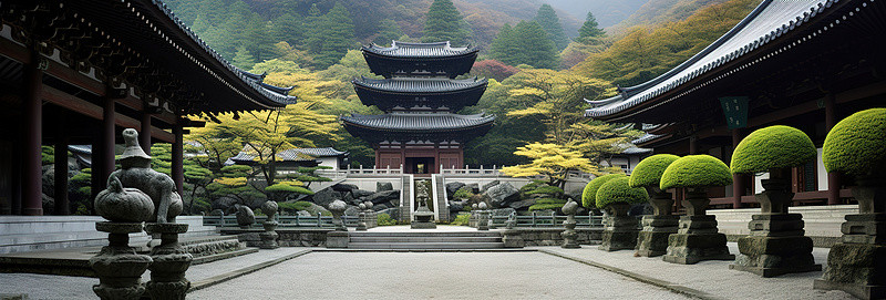 庭院踏脚石背景图片_cheiloungsan 寺庙内的庭院，有柱子和小瀑布