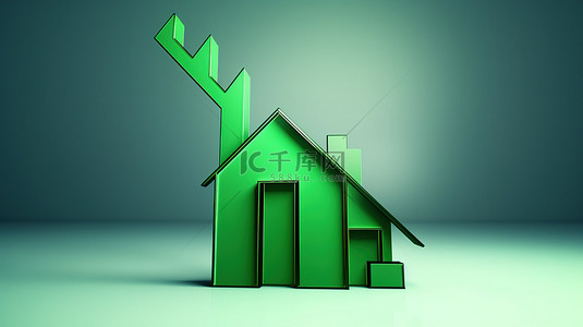发展的箭头背景图片_蓬勃发展的房地产市场房屋横幅背景与绿色向上箭头 3D 插图