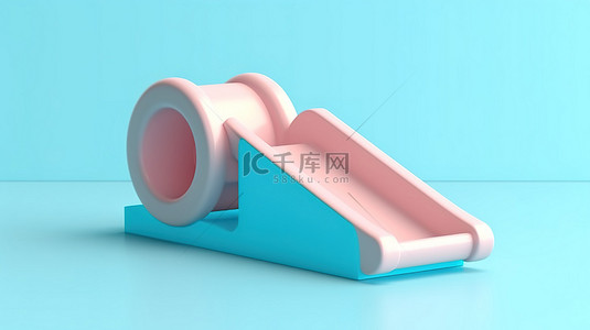 柔和的极简主义亮蓝色背景与粉红色儿童幻灯片 3D 渲染