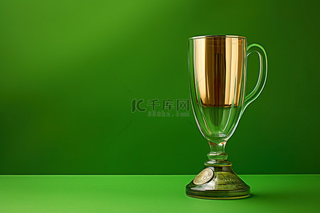 有奖问卷背景图片_绿色背景上有奖杯的玻璃杯