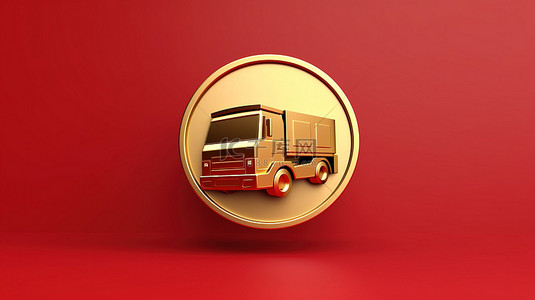 移动云盘背景图片_标志性的移动卡车以 3D 呈现的红色哑光金板上令人惊叹的金色符号
