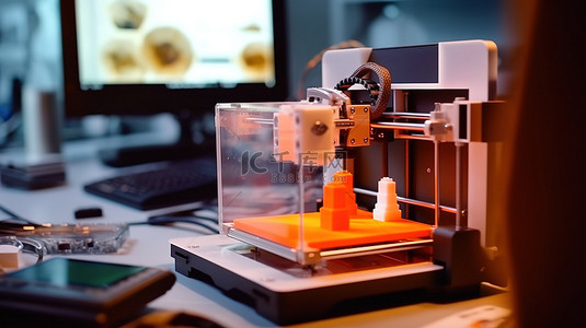 现代 3D 打印机创建图形的宏观特写见证了实验室环境中自动三维打印的精度