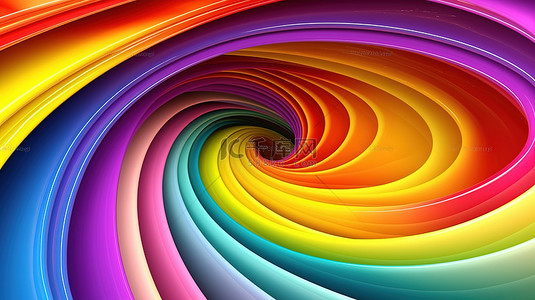充满活力的旋转彩虹抽象背景的特写 3D 渲染