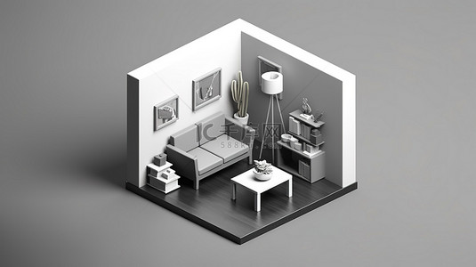 生活图标背景图片_室内房间的 3d 单色等距微型图标