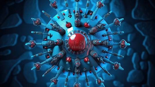 疫苗蓝色背景图片_蓝色病毒盾保护 3d 渲染图像