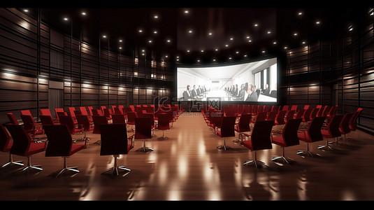 会议礼堂背景图片_在无人占用的场地进行虚拟会议 3D 渲染