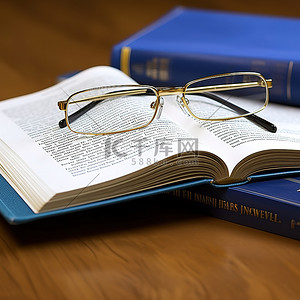 有书的桌子背景图片_眼镜和书坐在桌子上，旁边有书