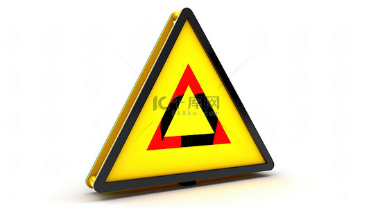 3D 渲染带有黄色三角形符号的警告标志，用于白色背景上的高压危险