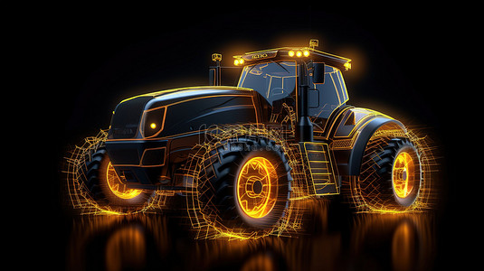 运输由照明点和线组成的农用拖拉机的技术 3D 插图