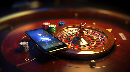 背景卡背景图片_手机显示 3D 轮盘赌轮和老虎机，用于在线赌场概念