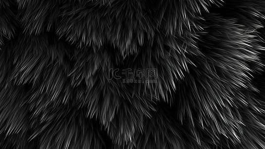华丽的黑色毛皮纹理的特写，非常适合渲染为 3D 光栅插图的背景