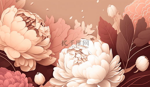 婚礼复古边框背景图片_粉红色的花牡丹花叶子复古花卉水彩花卉海报插图