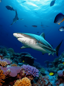 海底世界珊瑚鲨鱼摄影广告背景