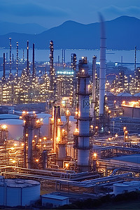 水公司背景图片_晚上的一家天然气炼制公司