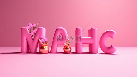 创意文字排版海报背景图片_粉红色背景上的 3D 渲染三月版式