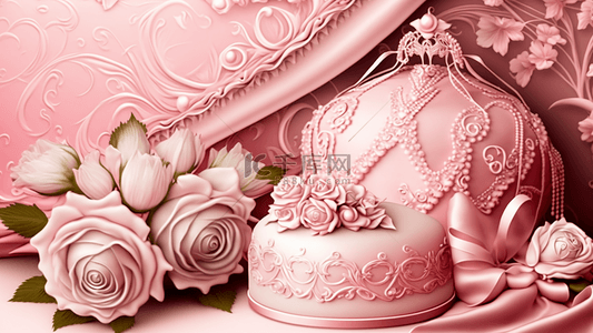 玫瑰心背景图片_婚礼蛋糕玫瑰粉色背景