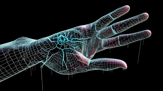 手的图背景图片_与网络互连的手的数字描绘