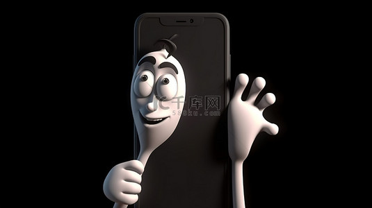 拿的手机背景图片_卡通手戴着袖子拿着手机纵向 3D 渲染