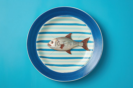 盘子鱼背景图片_蓝色盘子上的蓝色鱼盘