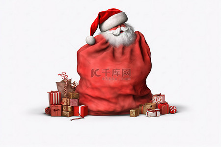 圣诞圣诞老人和他的麻袋透明背景红色圣诞老人麻袋